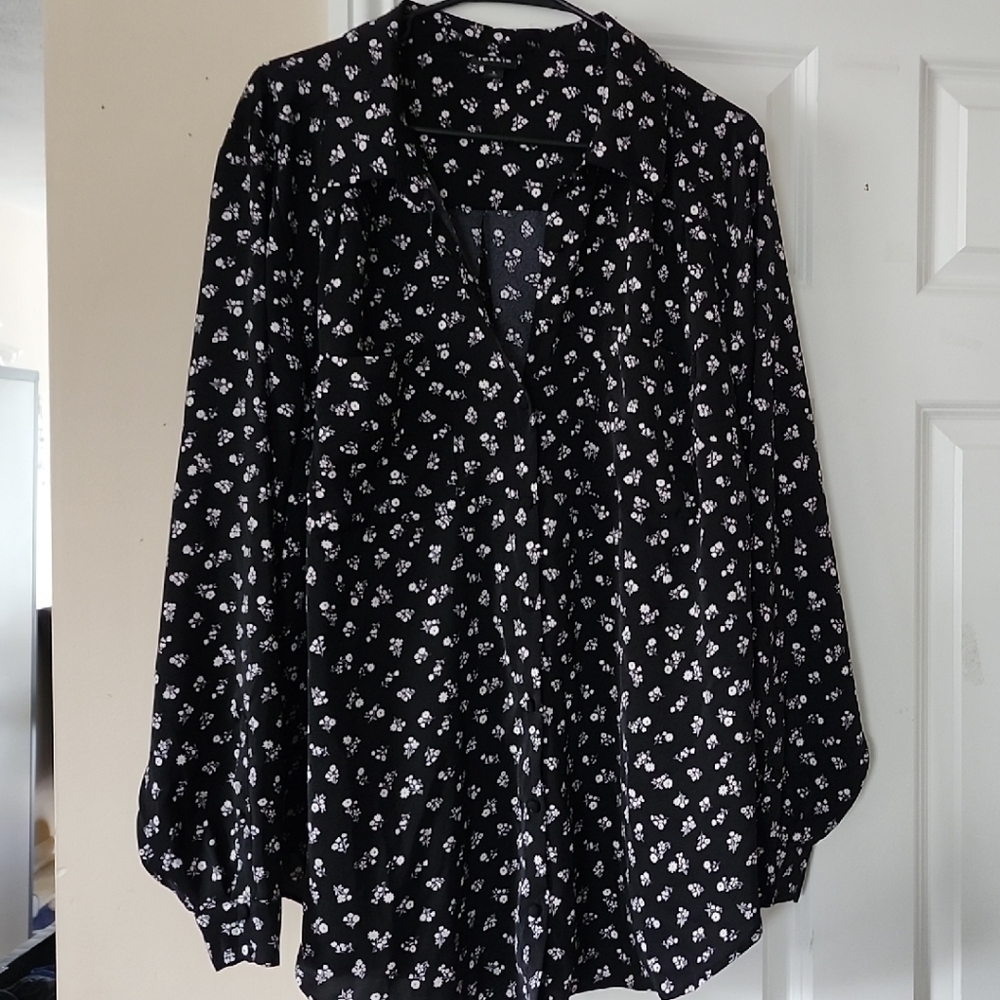 Torrid Black and White Floral Blouse